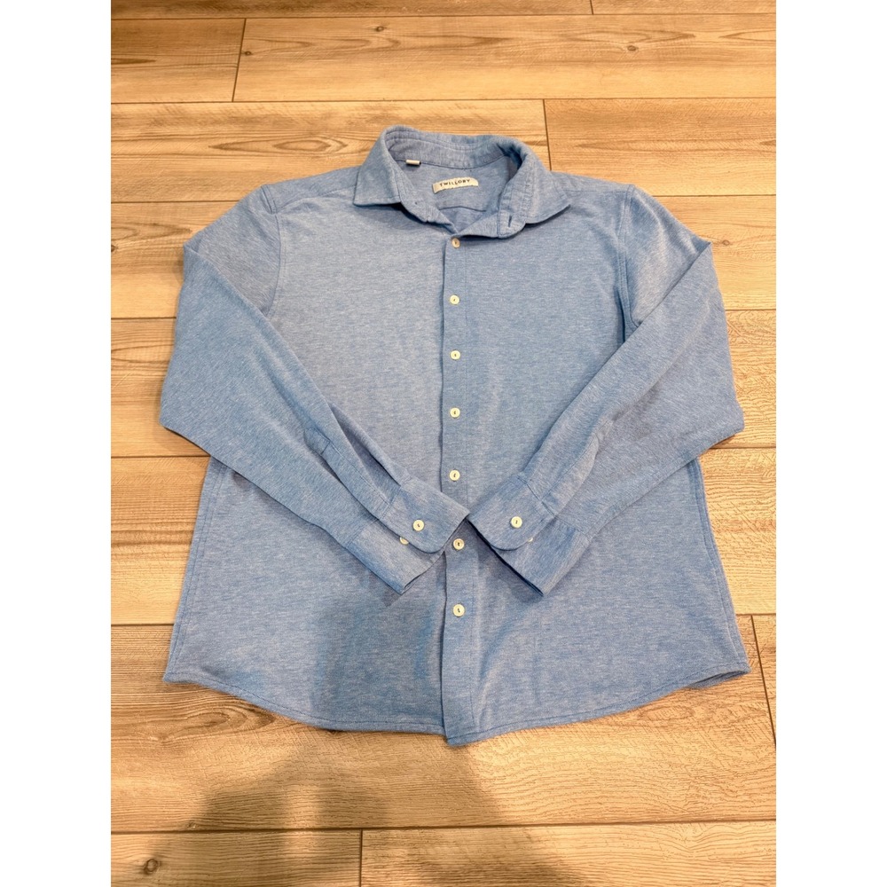 Twillory Mens 17 34/35 Tailored Fit Light Blue‎ Knit Button Down Shirt
